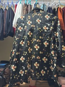 Sheer Floral Print Button-Up Blouse