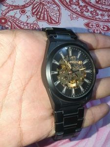 Men's Black Automatic Skeleton Watch