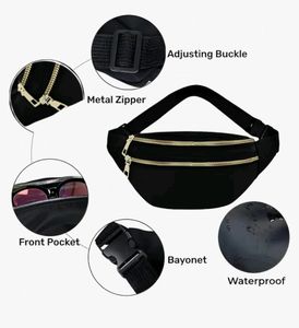 Black Belt Bag with Gold Zippers