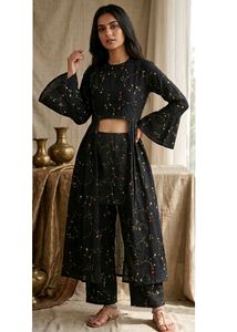Embroidered Kurta Set with Flared Sleeves