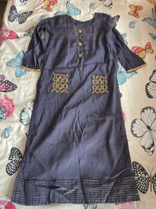Stylish Navy Blue Kurta with Gold Embellishments