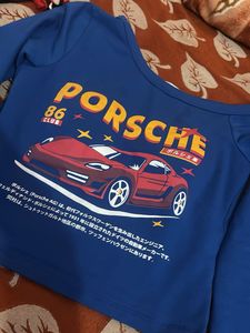Blue Porsche Graphic Long Sleeve Top