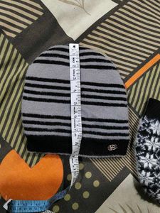 Striped Beanie winter cap fur inside