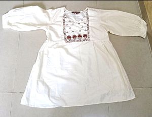 White Embroidered Babydoll Dress