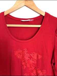 Red Long Sleeve Lace Details Top