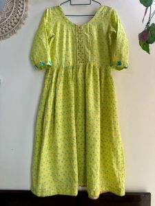 Sarso ka phool themed Anarkali suit set with pant