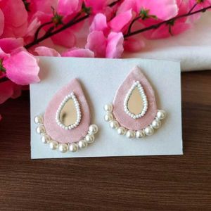 Pink Tear Drop Earrings with Pearls & 🪞