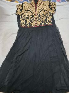 Elegant Black Embroidered Gown with Zari Work
