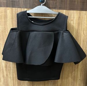 Chic Black Cold Shoulder Peplum Top