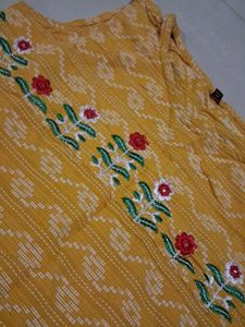 Yellow Kurta with Floral Embroidery