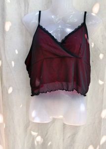 Sheer Lace Trim Crop Top