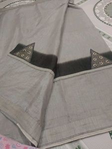 Grey Saree With Special Design &amp; Stiched Blouse