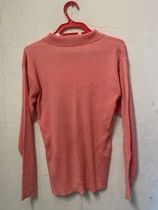 Ribbed Collared Long Sleeve Top