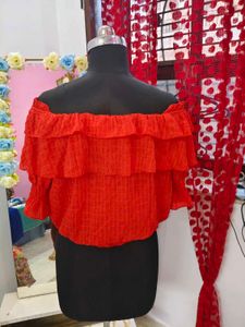 Red Off-Shoulder Ruffle Top