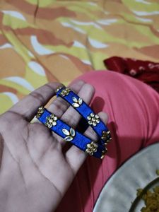 Royal Blue Silk Bangles with Embellishments