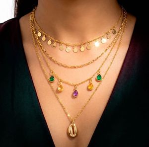 Anti-turnish Multi-Layered Gold Necklace with Gems