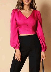 Chic Fuchsia V-Neck Cropped Top