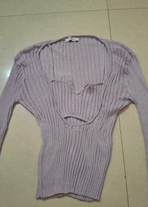 Cutout Ribbed Knit Long Sleeve Top