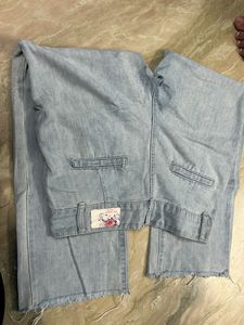 straight light blue denim