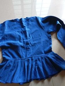 Blue Pleated Long Sleeve Top