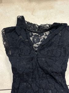 Black Lace Mock Neck Top