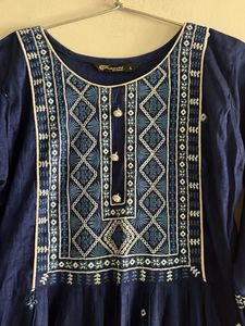 Embroidered Blue Cotton Kurta