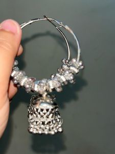 Elegant Silver Hoop Jhumka Earrings
