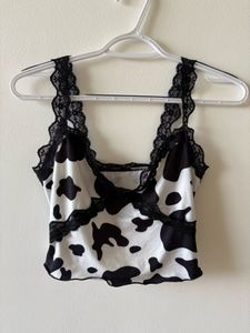 Cow Print Lace Trim Cami Top