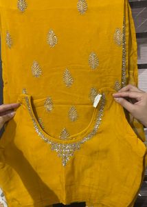 Embroidered Yellow Saree with stitched blouse