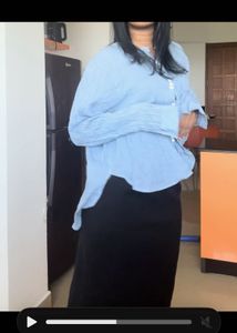 Casual Blue Striped Crinkle Shirt