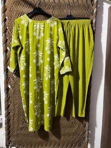 Lime Green Floral Kurta Set with Dupatta