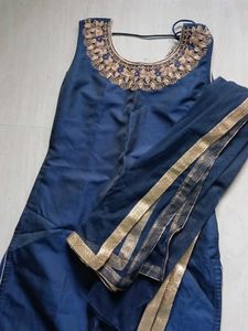 Blue Embroidered Kurta Set with Dupatta