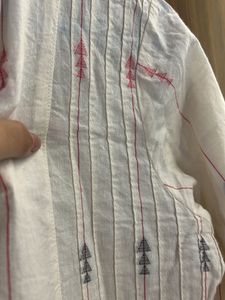 White Kurta with Red &amp; Grey Print
