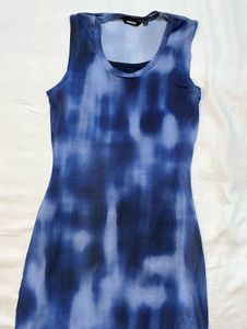 Blue Tie-Dye Sleeveless Mini Dress