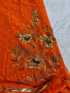 Beautiful Wedding Wear Orange Saree
