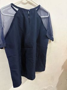 Shein Navy Blue Tulle Sleeve Top