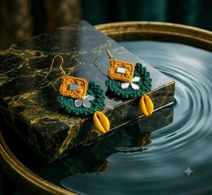 Boho Crochet Earrings with Mirror &amp; Shell