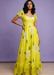 Vibrant Yellow Floral Maxi Dress
