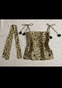 vintage Ethnic Print Camisole Top with scarf