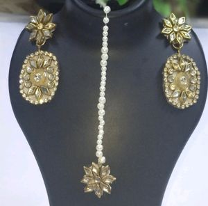 Eyerring forehead metal kundan star Crystal Pearl