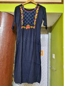 Embroidered Navy Blue Kurta