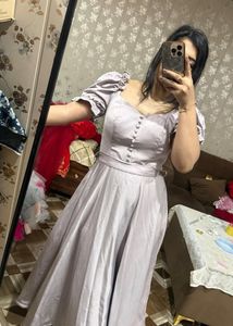 Elegant Lilac Puff Sleeve Gown🩷🎀❤️