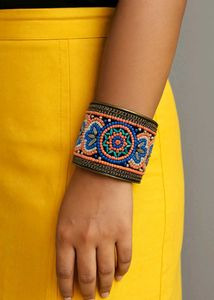Beaded Cuff Brass Bracelet