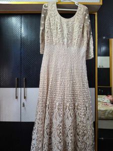 Elegant Beige Embroidered Anarkali gown