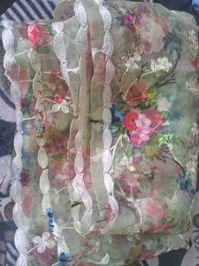 Floral organza Dupatta with Lace Trim