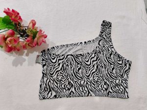 Stylish One Shoulder Zebra Print Top