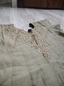 Elegant Olive Green Anarkali Kurta with Intricate
