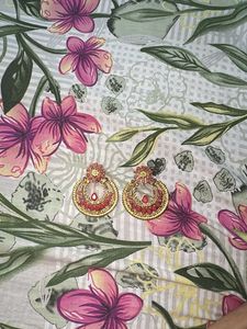 Exquisite Pink Stone Gold Tone Earrings