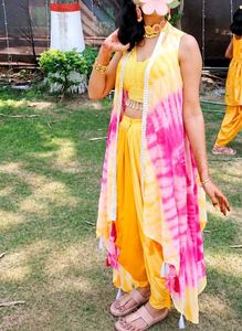 Vibrant Yellow Dhoti Style Kurta Set,3 pieces