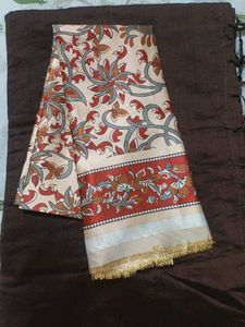 Dark Brown Saree with Floral Blouse Piece